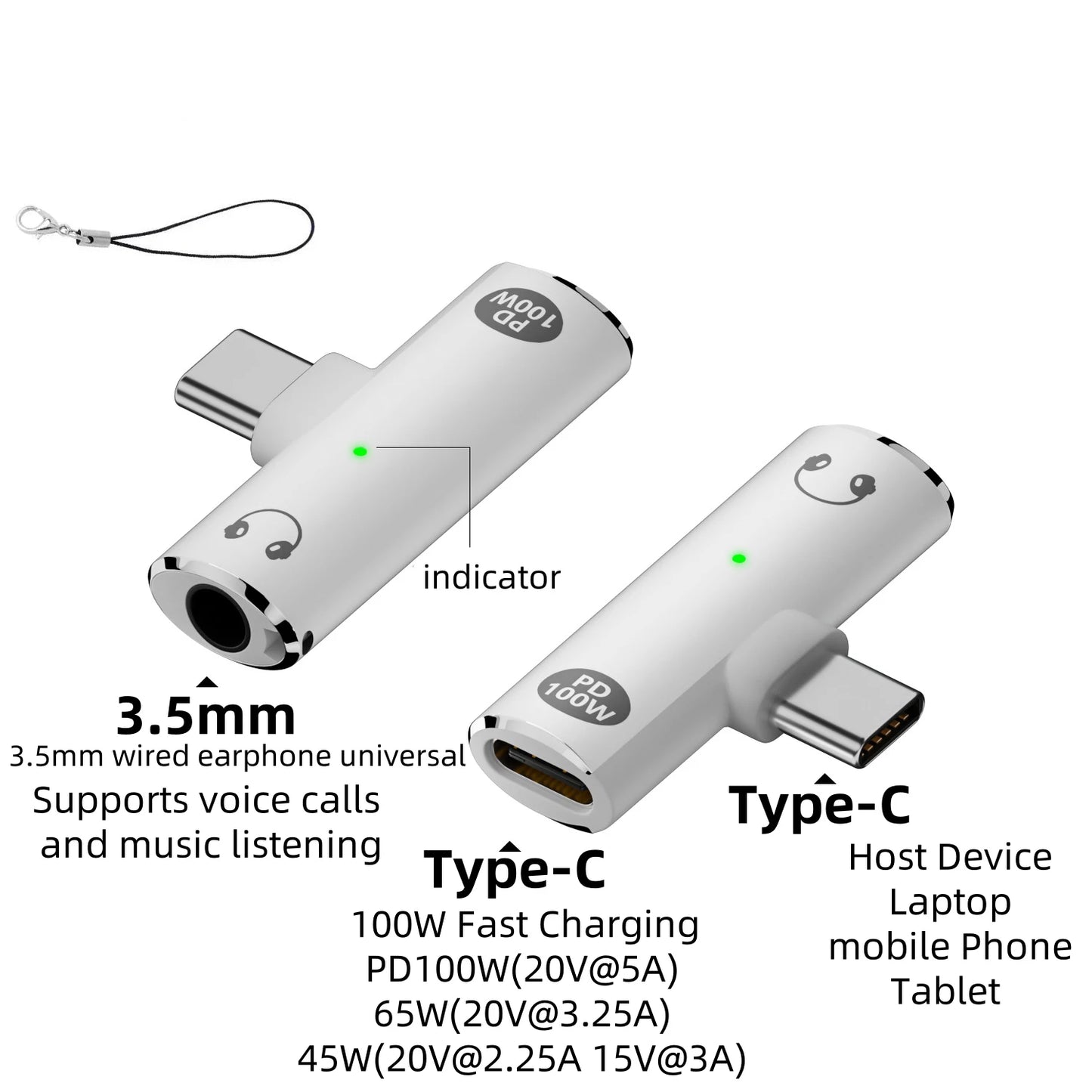 USB C to 3.5mm Headphone and Charger 2 In 1 Adapter