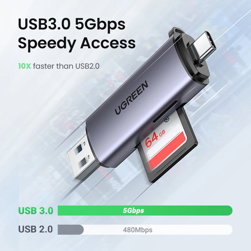 UGREEN Card Reader USB3.0&USB C to SD MicroSD TF Thunderbolt 3 for PC Laptop/Smart Memory Cardreader SD Card Adapter
