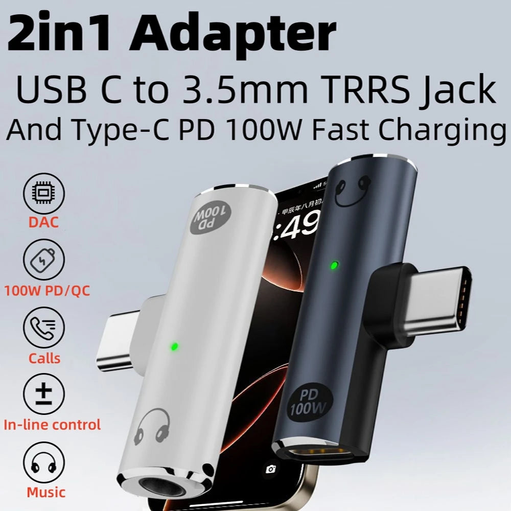 USB C to 3.5mm Headphone and Charger 2 In 1 Adapter