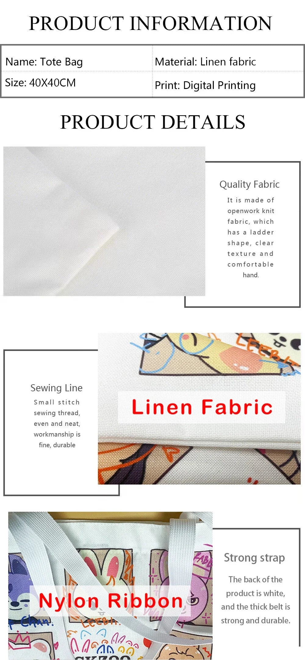 Cute Cartoon Cat Print Tote Bag