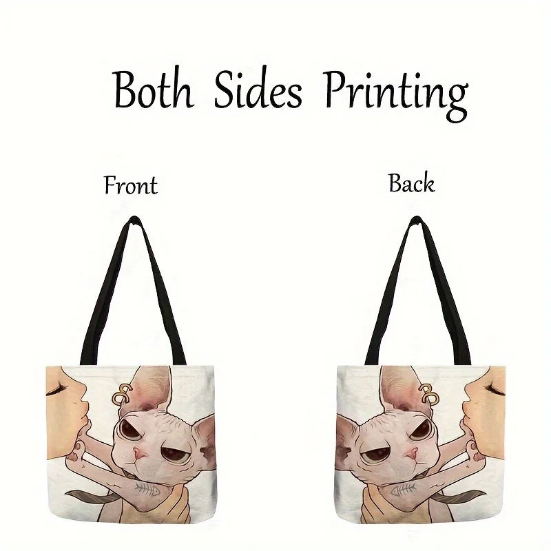 Cute Cartoon Cat Print Tote Bag