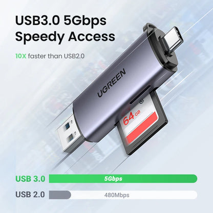 UGREEN Card Reader USB3.0&USB C to SD MicroSD TF Thunderbolt 3 for PC Laptop/Smart Memory Cardreader SD Card Adapter