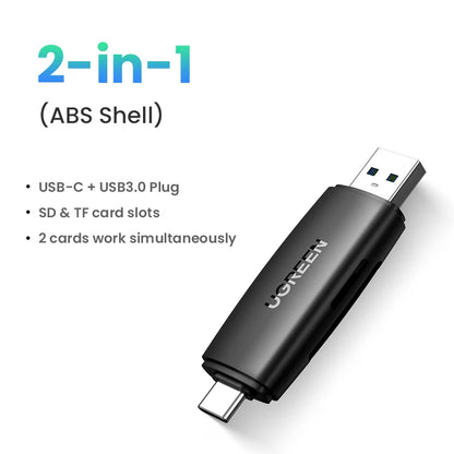UGREEN Card Reader USB3.0&USB C to SD MicroSD TF Thunderbolt 3 for PC Laptop/Smart Memory Cardreader SD Card Adapter